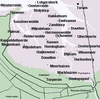 Kaart van het Dollardgebied met de namen van vedwenen plaatsen.